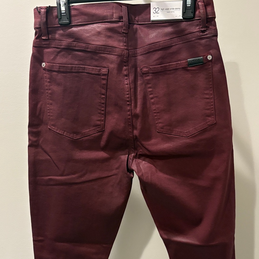 7 For All Mankind Women's Burgundy Coated Slim Jeans